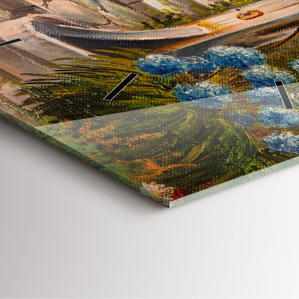 Skleněné hodiny čtvercové Olejová kompozice v lese