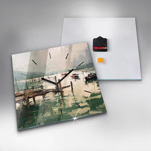 Skleněné hodiny čtvercové Rybářské lodě v přístavu