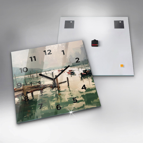 Skleněné hodiny čtvercové Rybářské lodě v přístavu