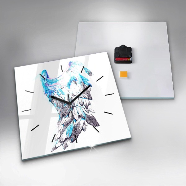 Skleněné hodiny čtvercové Imitace ptačích křídel
