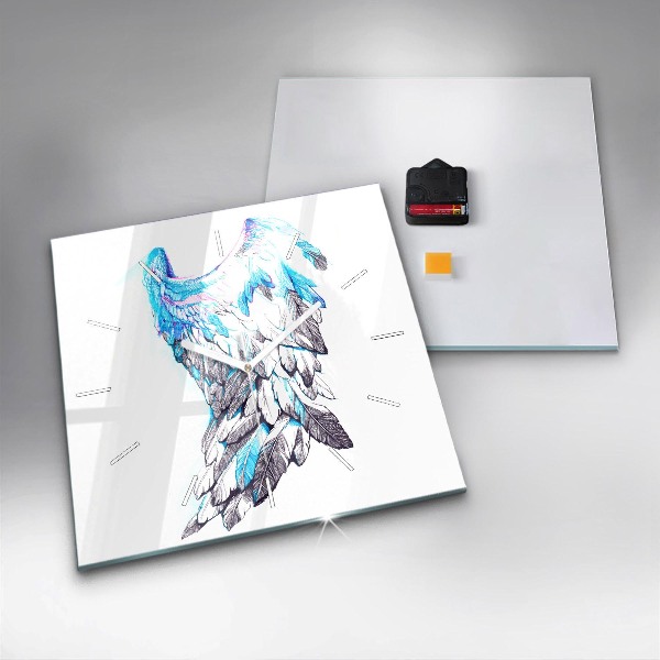 Skleněné hodiny čtvercové Imitace ptačích křídel