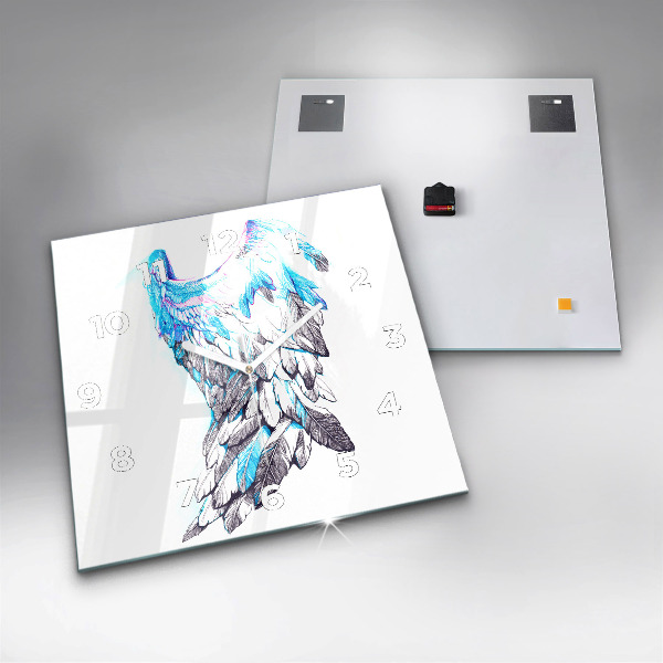 Skleněné hodiny čtvercové Imitace ptačích křídel