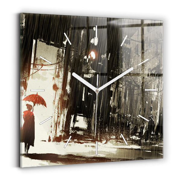 Skleněné hodiny čtvercové Žena v deštivé noci