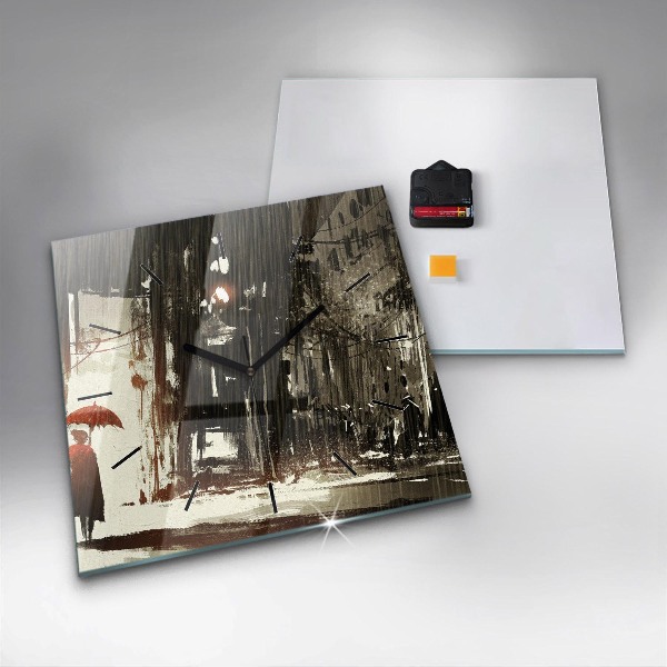 Skleněné hodiny čtvercové Žena v deštivé noci