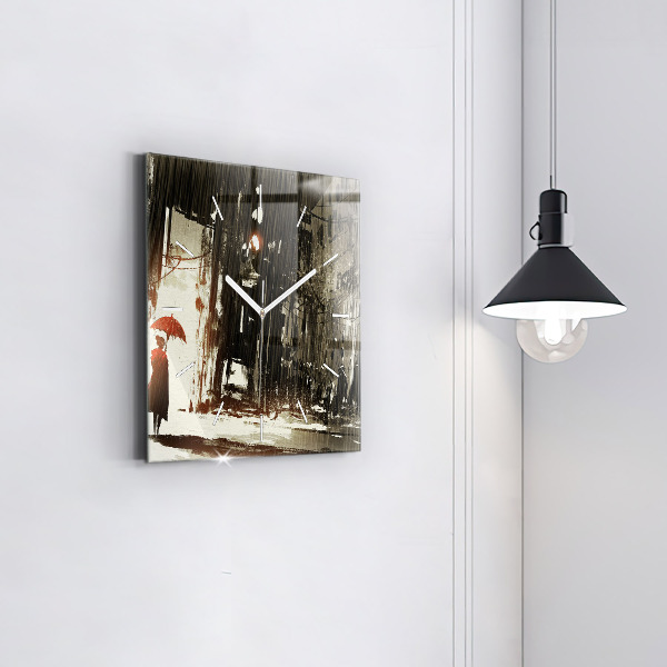 Skleněné hodiny čtvercové Žena v deštivé noci