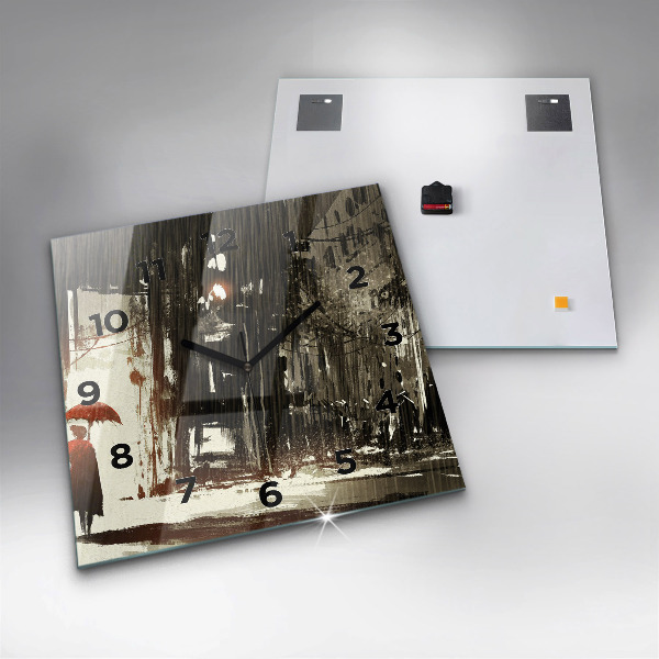 Skleněné hodiny čtvercové Žena v deštivé noci