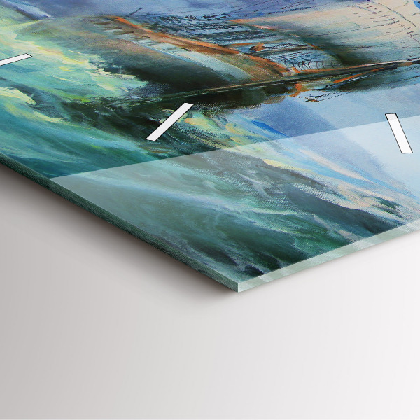 Skleněné hodiny čtvercové Loď na vodě