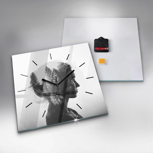 Skleněné hodiny čtvercové Portrét ženy