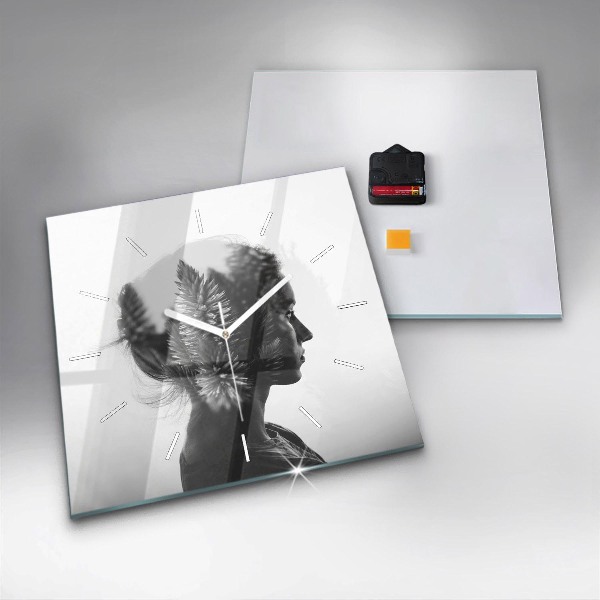 Skleněné hodiny čtvercové Portrét ženy