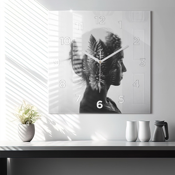 Skleněné hodiny čtvercové Portrét ženy
