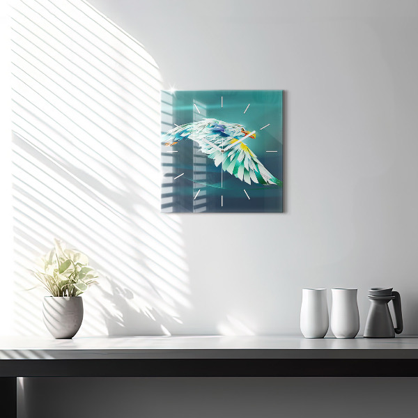 Skleněné hodiny čtvercové Obrázek letícího orla