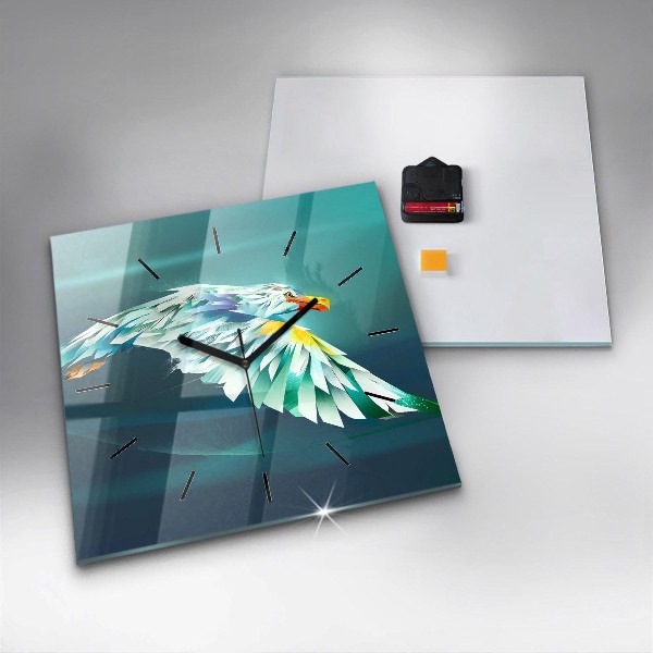 Skleněné hodiny čtvercové Obrázek letícího orla