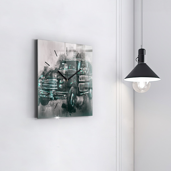 Skleněné hodiny čtvercové Old-School auto
