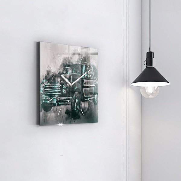 Skleněné hodiny čtvercové Old-School auto
