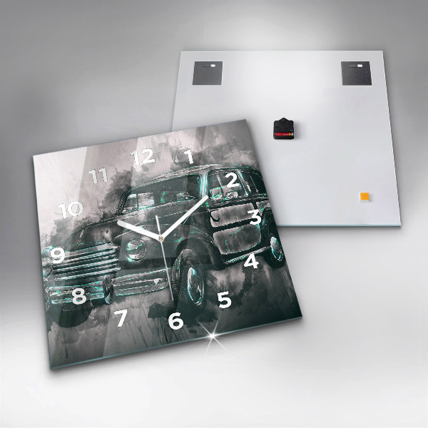 Skleněné hodiny čtvercové Old-School auto