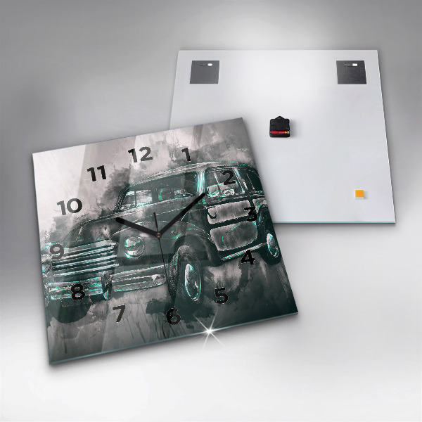 Skleněné hodiny čtvercové Old-School auto