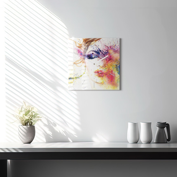 Skleněné hodiny čtvercové Portrét tajemné ženy