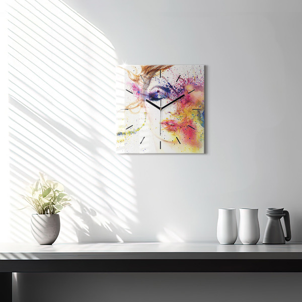 Skleněné hodiny čtvercové Portrét tajemné ženy