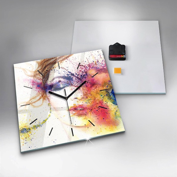 Skleněné hodiny čtvercové Portrét tajemné ženy