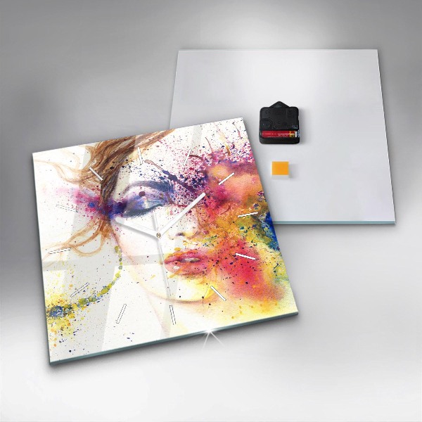 Skleněné hodiny čtvercové Portrét tajemné ženy