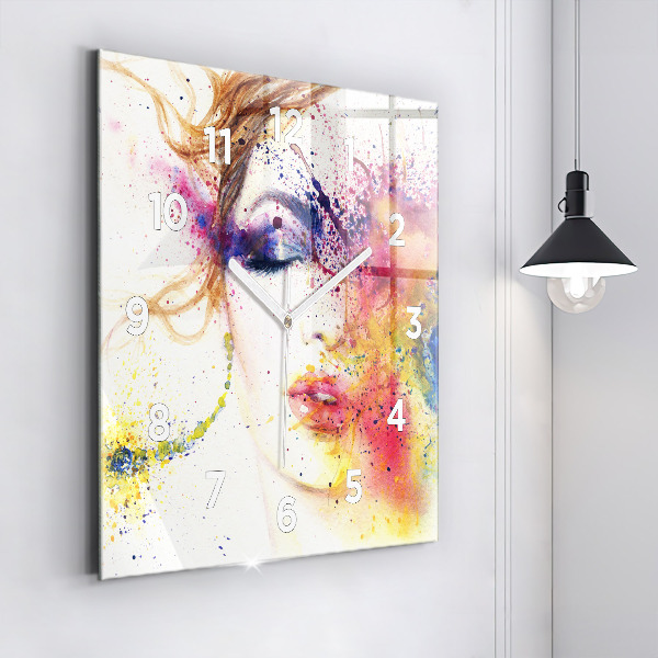 Skleněné hodiny čtvercové Portrét tajemné ženy