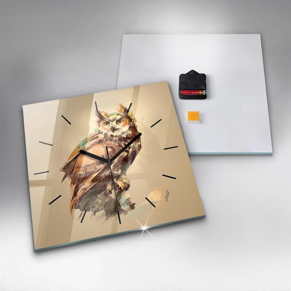 Skleněné hodiny čtvercové Sova - znamení moudrosti