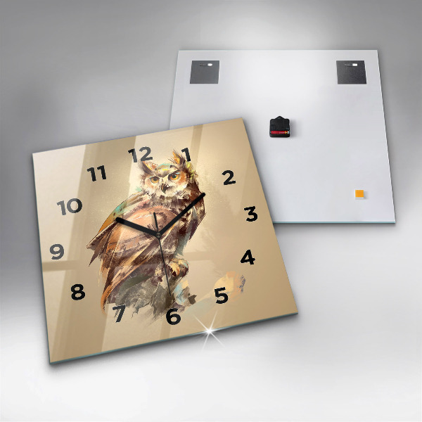 Skleněné hodiny čtvercové Sova - znamení moudrosti