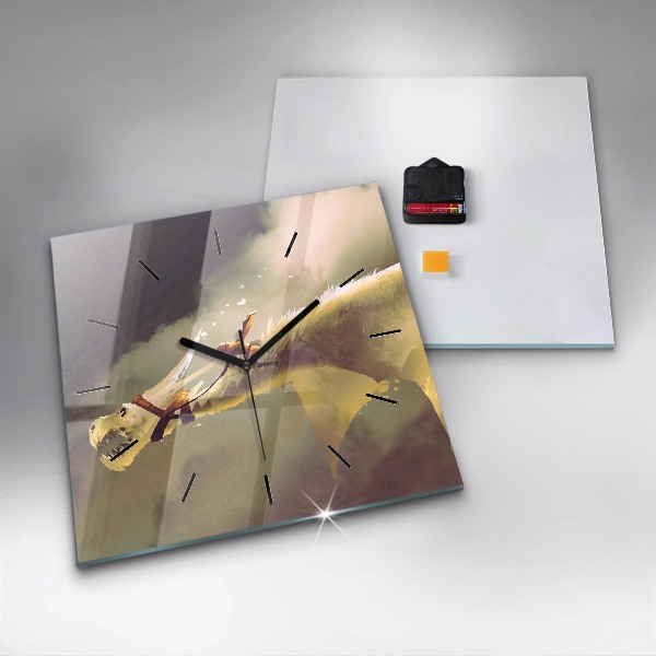 Skleněné hodiny čtvercové Ilustrace dračího jezdce