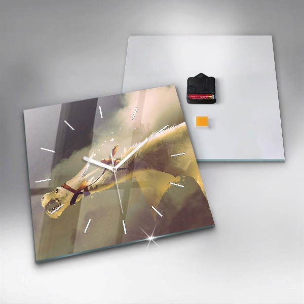 Skleněné hodiny čtvercové Ilustrace dračího jezdce