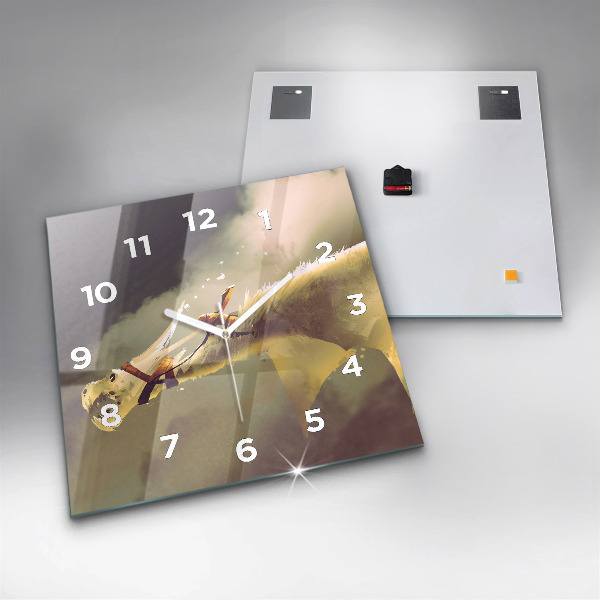 Skleněné hodiny čtvercové Ilustrace dračího jezdce