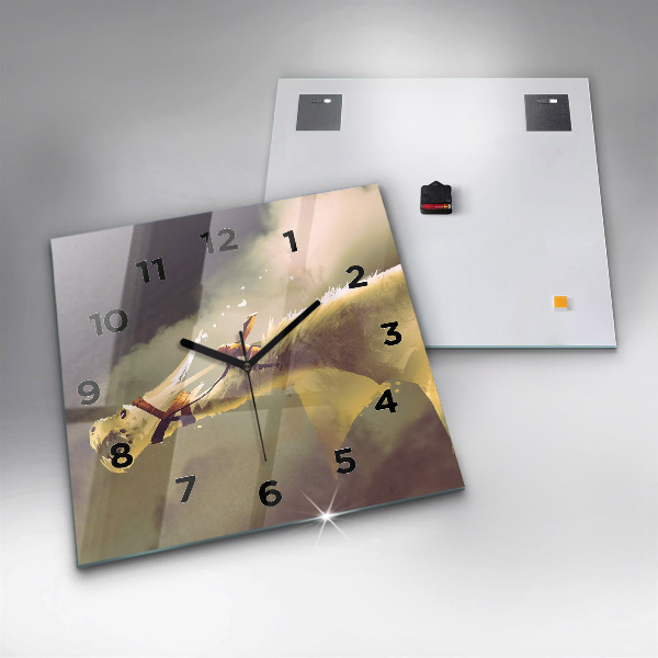 Skleněné hodiny čtvercové Ilustrace dračího jezdce