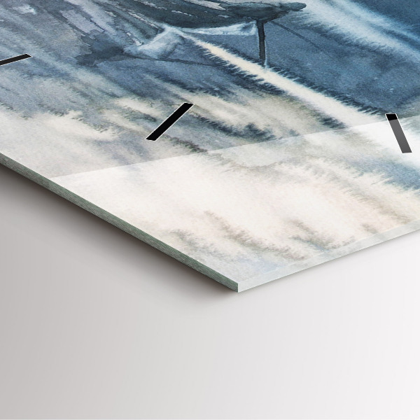 Skleněné hodiny čtvercové Zimní jezero Loď