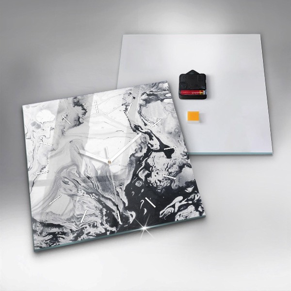 Skleněné hodiny čtvercové Abstraktní inkoustový mramor