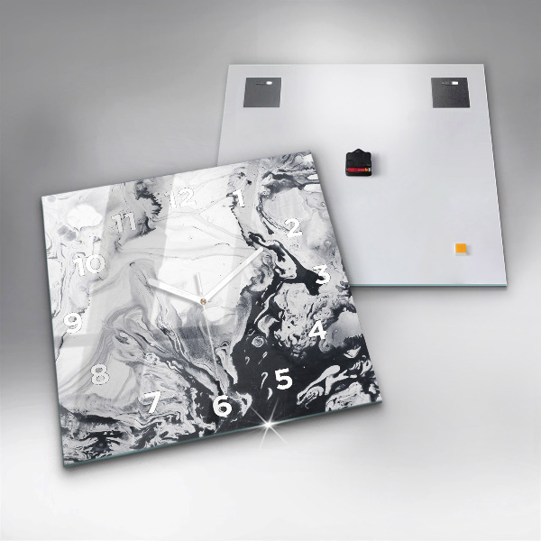 Skleněné hodiny čtvercové Abstraktní inkoustový mramor