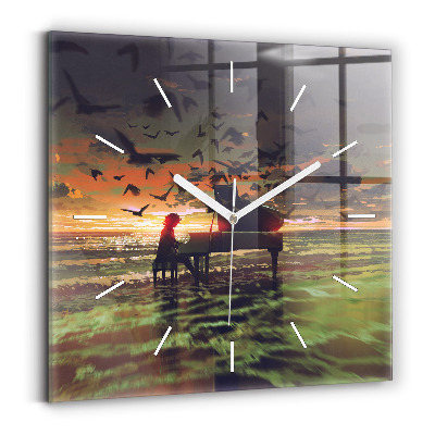 Skleněné hodiny čtvercové Koncert na pláži