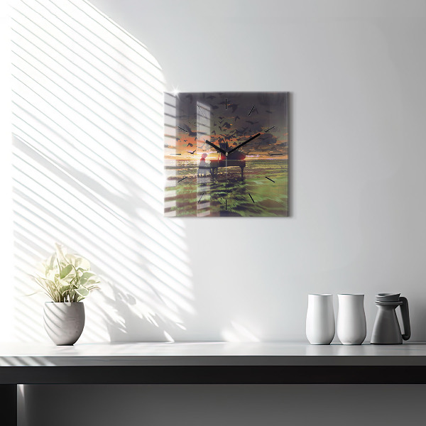 Skleněné hodiny čtvercové Koncert na pláži