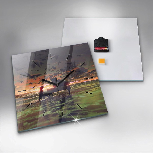 Skleněné hodiny čtvercové Koncert na pláži