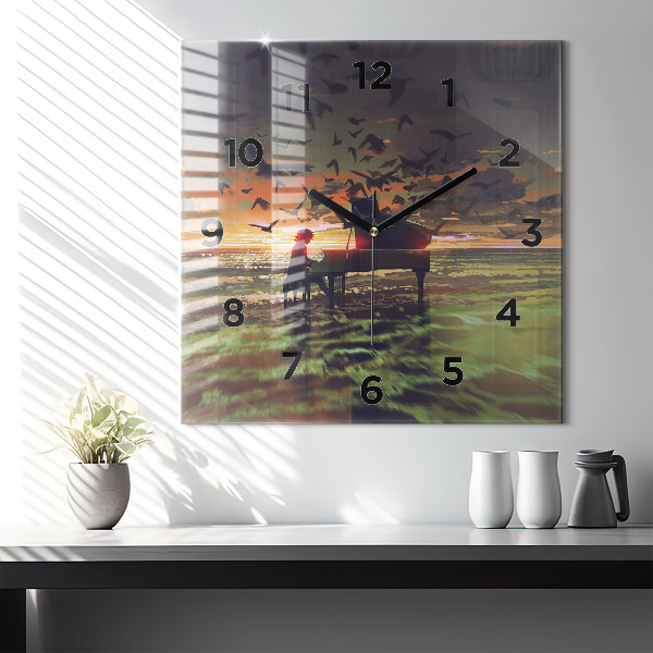 Skleněné hodiny čtvercové Koncert na pláži