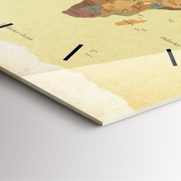 Skleněné hodiny čtvercové Mapa světa ve vintage stylu