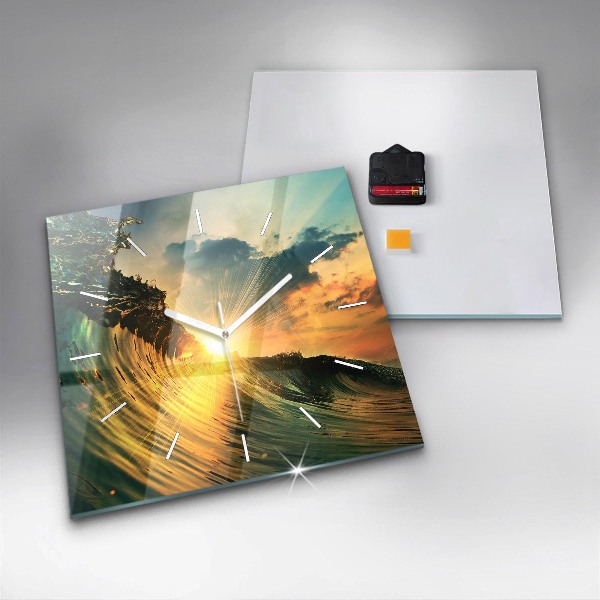 Skleněné hodiny čtvercové Vlnová perspektiva Západ slunce