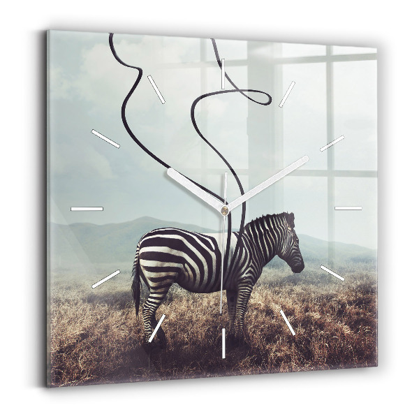 Skleněné hodiny čtvercové Zebra - abstrakce