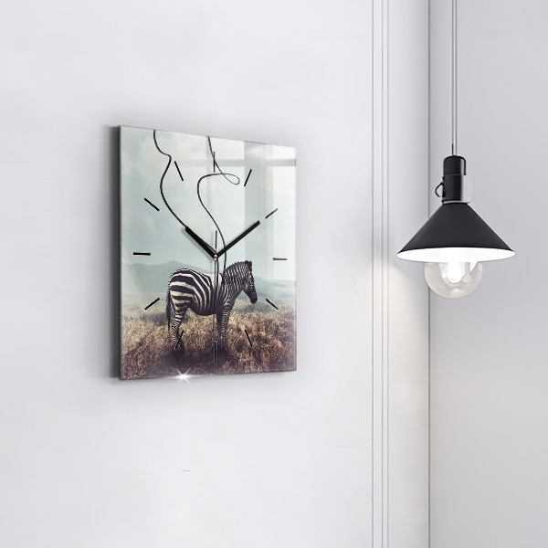 Skleněné hodiny čtvercové Zebra - abstrakce