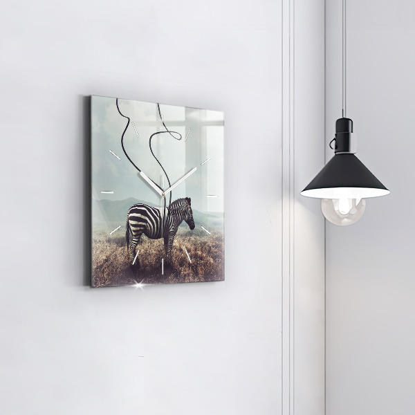 Skleněné hodiny čtvercové Zebra - abstrakce
