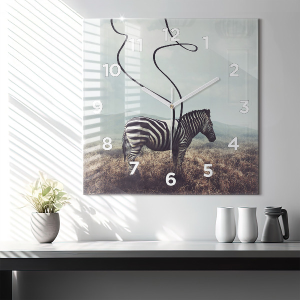 Skleněné hodiny čtvercové Zebra - abstrakce