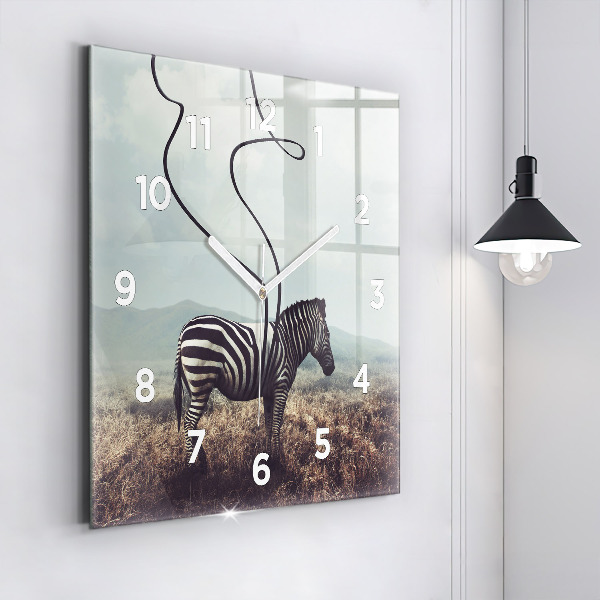 Skleněné hodiny čtvercové Zebra - abstrakce