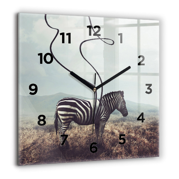 Skleněné hodiny čtvercové Zebra - abstrakce