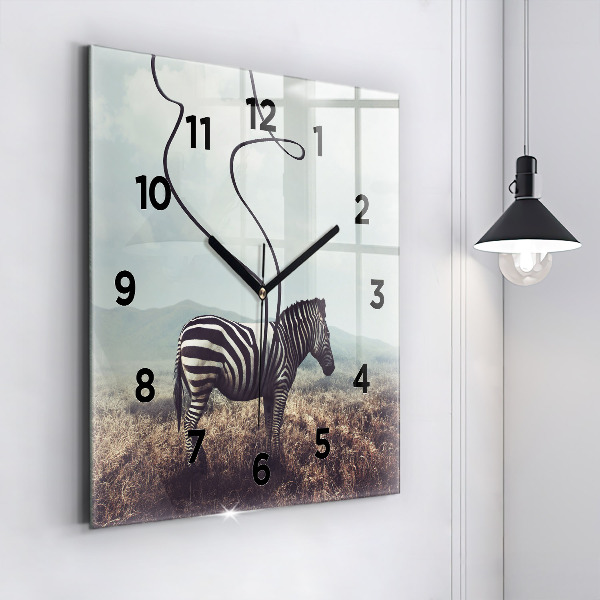 Skleněné hodiny čtvercové Zebra - abstrakce