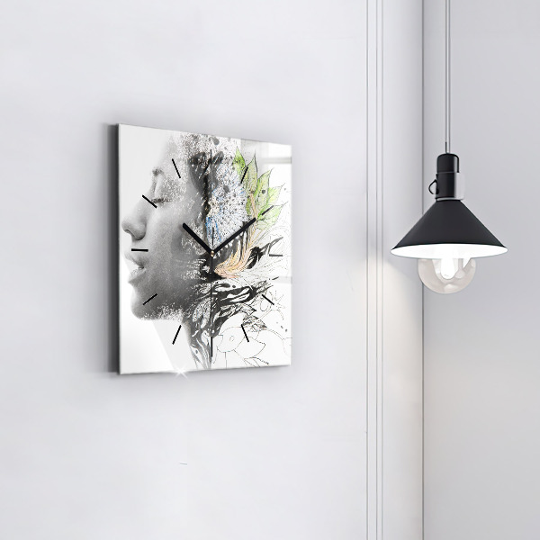 Skleněné hodiny čtvercové Abstraktní tvář ženy