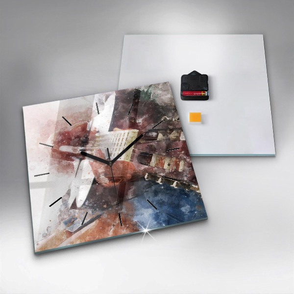 Skleněné hodiny čtvercové Vizualizace kytary