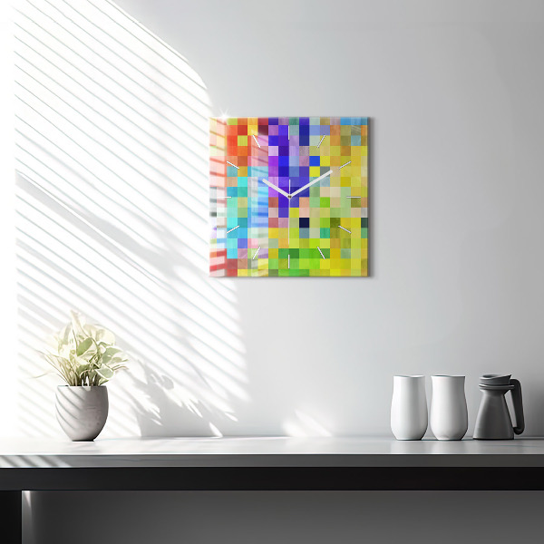 Skleněné hodiny čtvercové Kompozice čtverců
